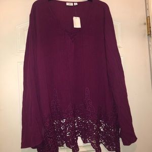 Lace trim blouse.  Purple